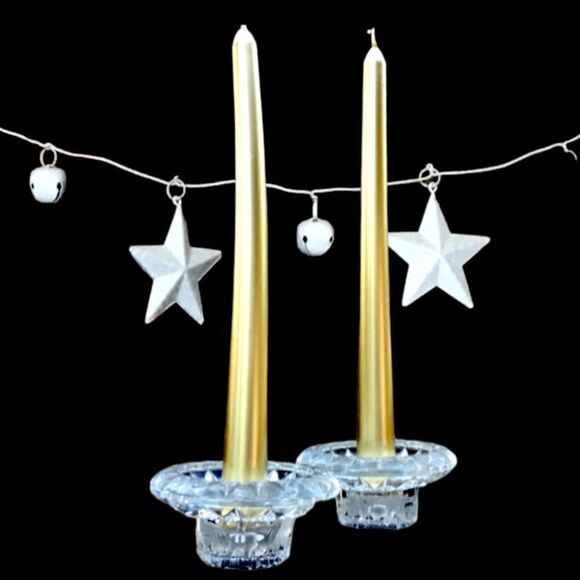 Vintage Faceted Round Crystal Taper Candle Holders - Picture 2 of 16